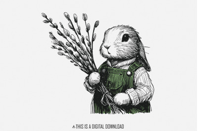 Cute Bunny Botanical Clipart, PNG Bunny Clipart, Easter Cute Bunny, Fl
