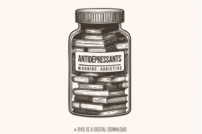 Antidepressant Book Lover PNG, Cute Bookish Sticker Design, Serotonin