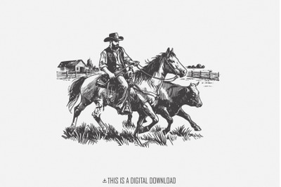 Cowboy Horse png, Vintage Wrangler PNG, Retro Cowboy Art, Western Rode