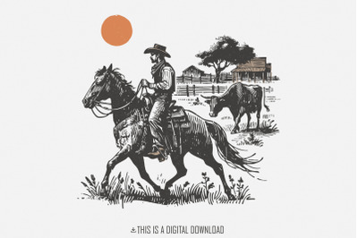 Cowboy Horse png, Vintage Wrangler PNG, Retro Cowboy Art, Western Rode