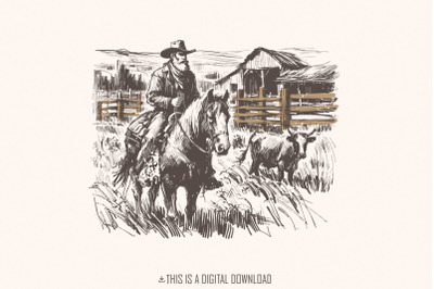 Cowboy Horse png, Vintage Wrangler PNG, Retro Cowboy Art, Western Rode
