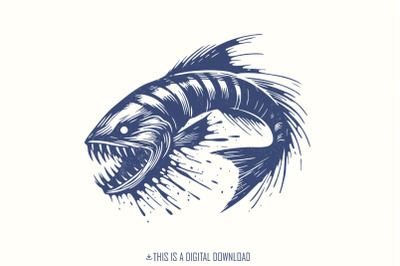 Deep-Sea Monster Fish PNG, Vintage Horror Marine Art, Spooky Ocean Ill