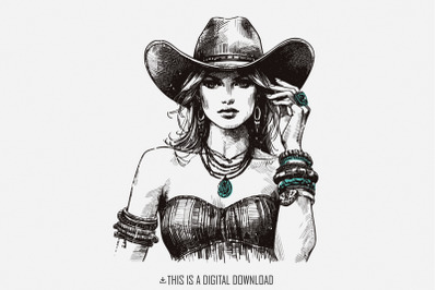 Stylish Cowgirl Fashion, Vintage Western Cowgirl PNG, Boho Chic Cowgir