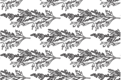 Line art botanical seamless plant pattern with berries vector illustra