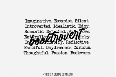 Booktrovert Words PNG, Funny Book Lover, Positive Quotes, Reading, Boo