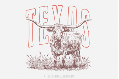 Texas Longhorn, Western PNG, Cowgirl Cowboy Country Design, Vintage St