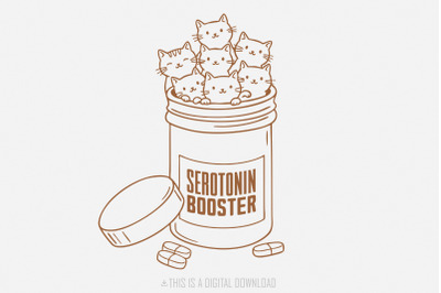 Serotonin Booster Cats PNG, Cute Artsy Design for Moms, Stickers, Shir