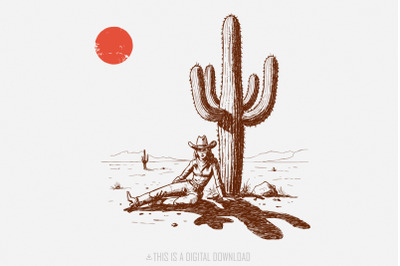 Retro Cowgirl Cactus png, Western PNG, Cowboy PNG, Vintage Wrangler, C