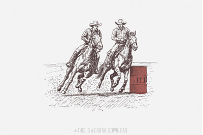 Cowgirl Barrel Racing PNG, Western Graphics, Horse Race Clipart, Weste