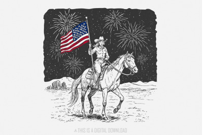 Retro Cowgirl PNG, Trendy Shirt Design, 4th of July png, Independence