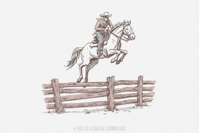 Western PNG, Bucking Horse Rodeo, Cowboy Sublimation Design, Retro Cow