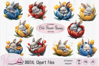 Cute flower bunny Bundle | Bunny tulip Clipart for Sublimation, Crafts