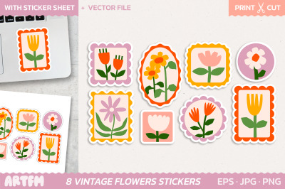 Vintage Flowers Sticker Bundle | Floral Stamp Stickers Sheet