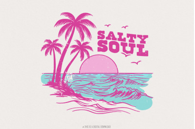 Retro Summer Salty Soul PNG&2C; Trendy Summer PNG&2C; Beach Vibes&2C; Aesthetic
