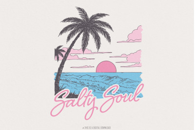 Retro Summer Salty Soul Png&2C; Summer Shirt Designs&2C; Digital Download&2C; S