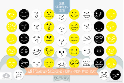 Planner Stickers Emotions | DIY Digital &amp; Printable Yellow Emojis