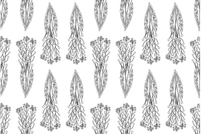 Line art botanical plants floral seamless pattern with wildflowers vec