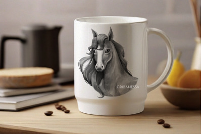 Horse BW PNG illustration