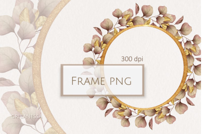 Gold frame PNG | Frame with leaves