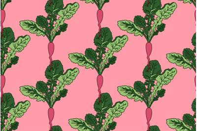 Botanical abstract seamless pattern with juicy Radishs vector illustra