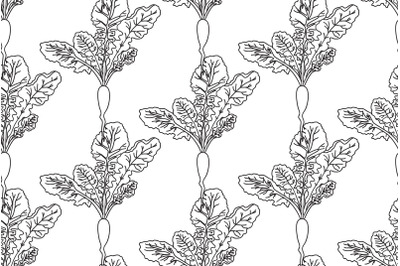 Line art seamless pattern with Radishs plants vector illustration