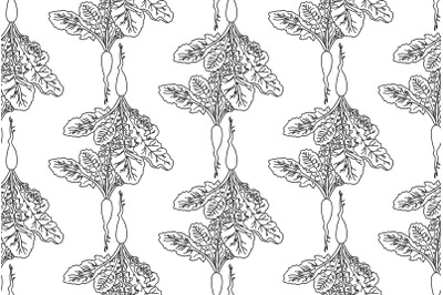 Line art seamless pattern with Radishs plants vector illustration