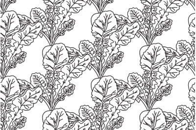 Line art seamless pattern with Radishs plants vector illustration