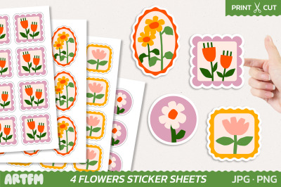Vintage Flowers Sticker Sheets | Floral Stamp Stickers