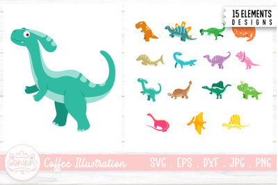 Dinosaur Cartoon Clipart Bundle