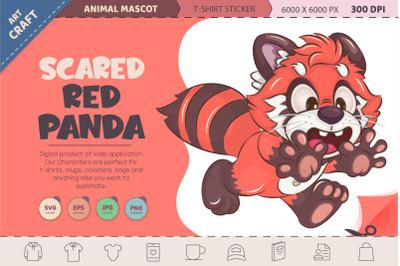 Scared Red Panda. T-Shirt, PNG, SVG.