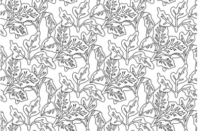 Line art floral seamless pattern with tropical leaves vector illustrat