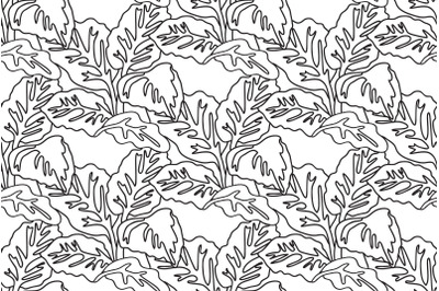 Line art floral seamless pattern with tropical leaves vector illustrat