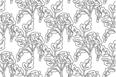 Line art floral seamless pattern with tropical leaves vector illustrat