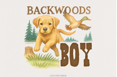 Backwoods png, brown Labrador hunting dog png, hunting sublimation, ca