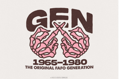 Generation X Skeleton Hands Art, Gen X Clipart &amp; PNG File, Vintage Sku