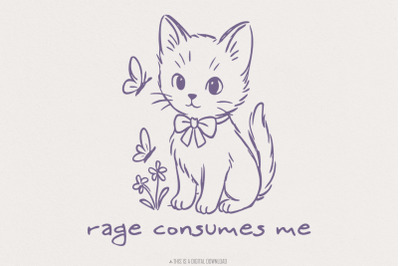 Rage Consumes Me, Funny Cat Art, Vintage Animal Quote, Cute Cat PNG, R
