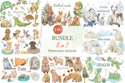 Watercolor Animals Bundle 8 in 1