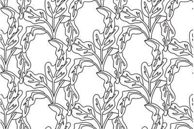 Line art floral seamless pattern with tropical leaves vector illustrat