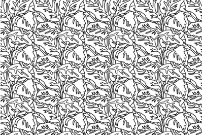 Line art floral seamless pattern with tropical leaves vector illustrat