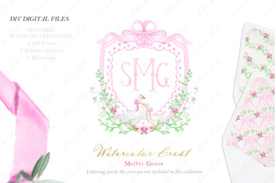 Mother Goose Pink Watercolor Crest