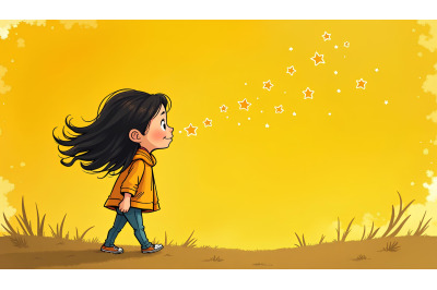 A brushstroke-textured girl whispering to shooting stars