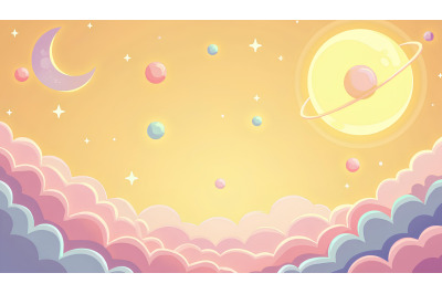 A candy-colored celestial scene with soft pastels