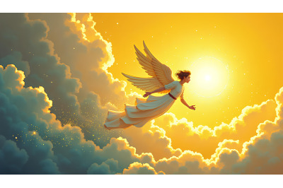 A celestial angel twirling in a galaxy storm