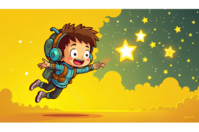 A cyberpunk child sending digital stars into space