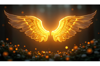 A pair of golden angel wings, glowing with a soft, otherworldly light