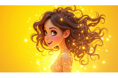 A digital art girl wrapped in glowing stardust
