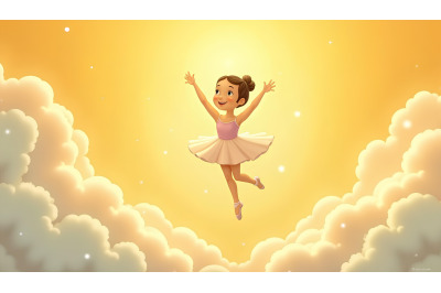 A dreamy cloud-painted ballerina floating in light