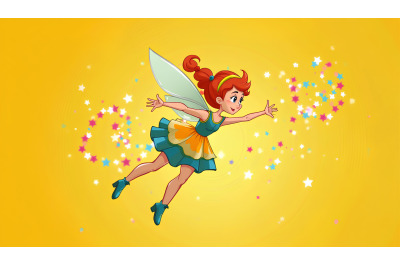 A fantasy-inspired fairy spinning in rainbow sparks