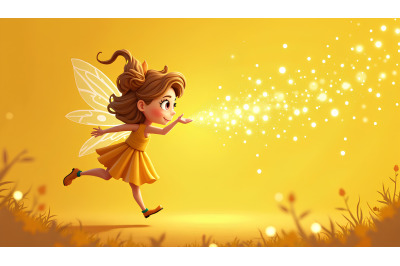 A fantasy-style fairy blowing enchanted golden dust