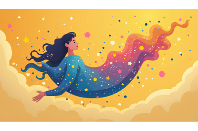 A galaxy-inspired dreamer floating in cosmic colors